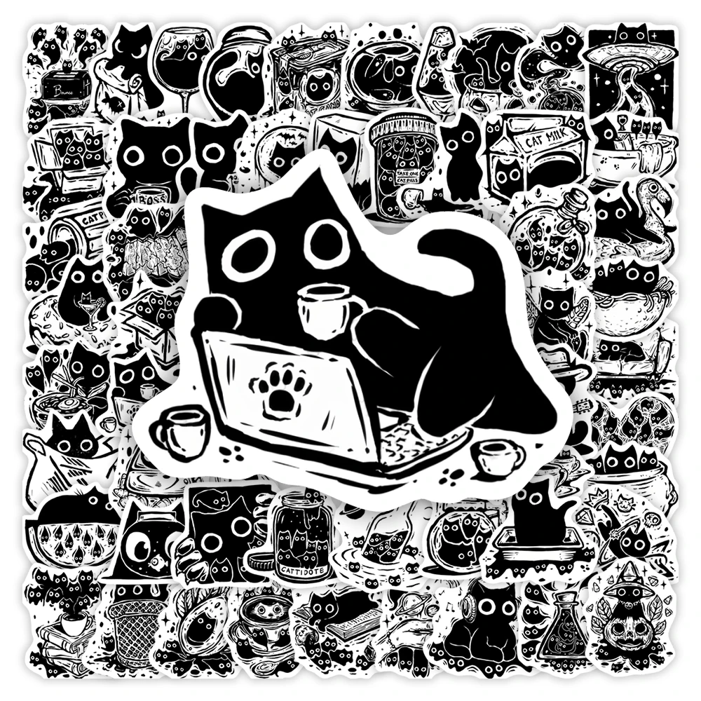 Abstract Black Cat Art Sticker DIY Toys Gift for Scrapbook Junk Journal Laptop Phone Luggage Bottle Guitar Decorative Waterproof