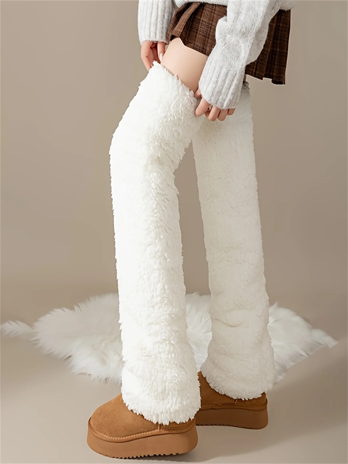 1pairs Dankuwel Women's Plush Fleece-Lined High-Waisted Knee-High Socks - 1 Pair, Warm Brown, Thick & Soft, Raw Hem Detail, Perf