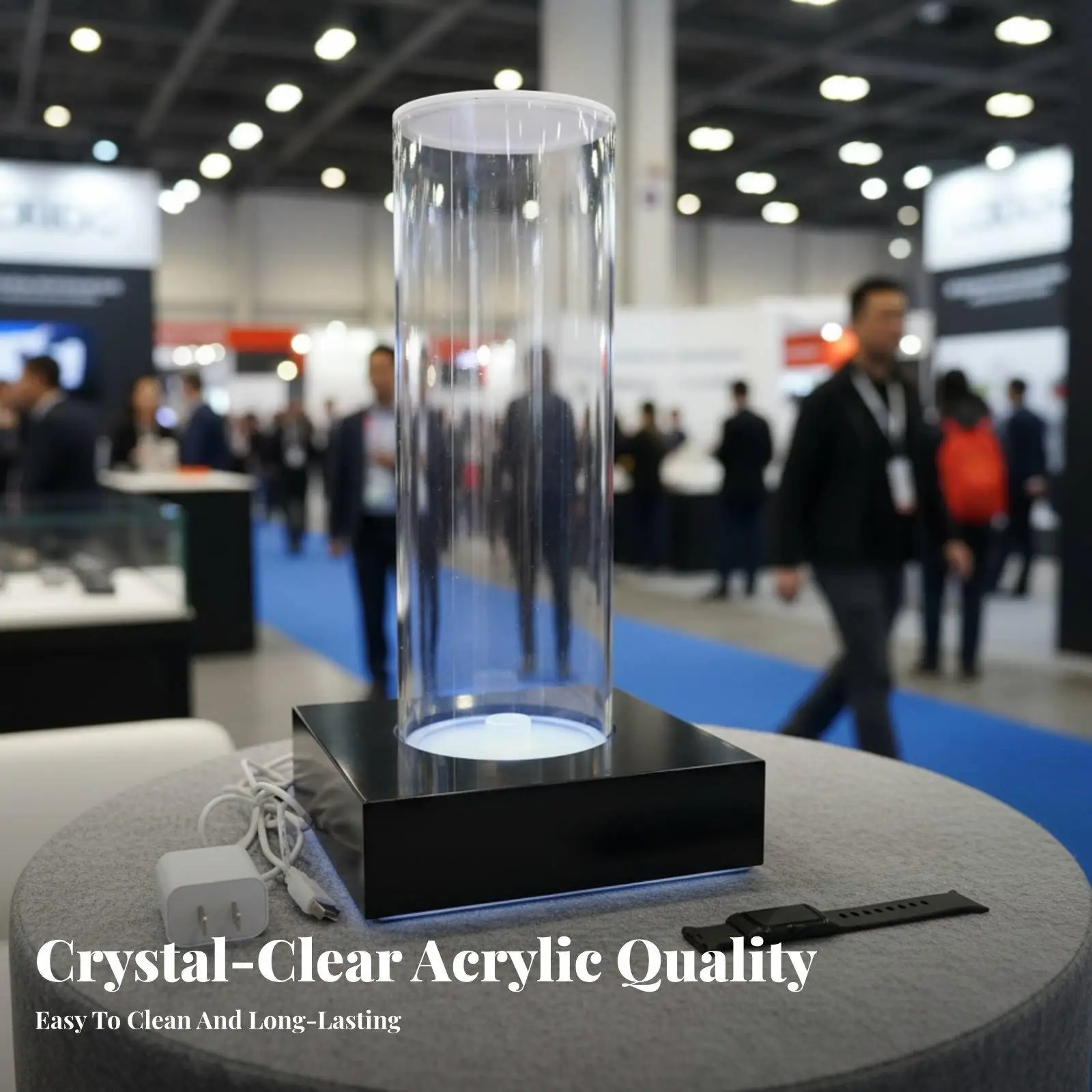 LED Illuminated Acrylic Stand for Watch Waterproof Demonstration with Bubbling Effect for Showroom and Booth