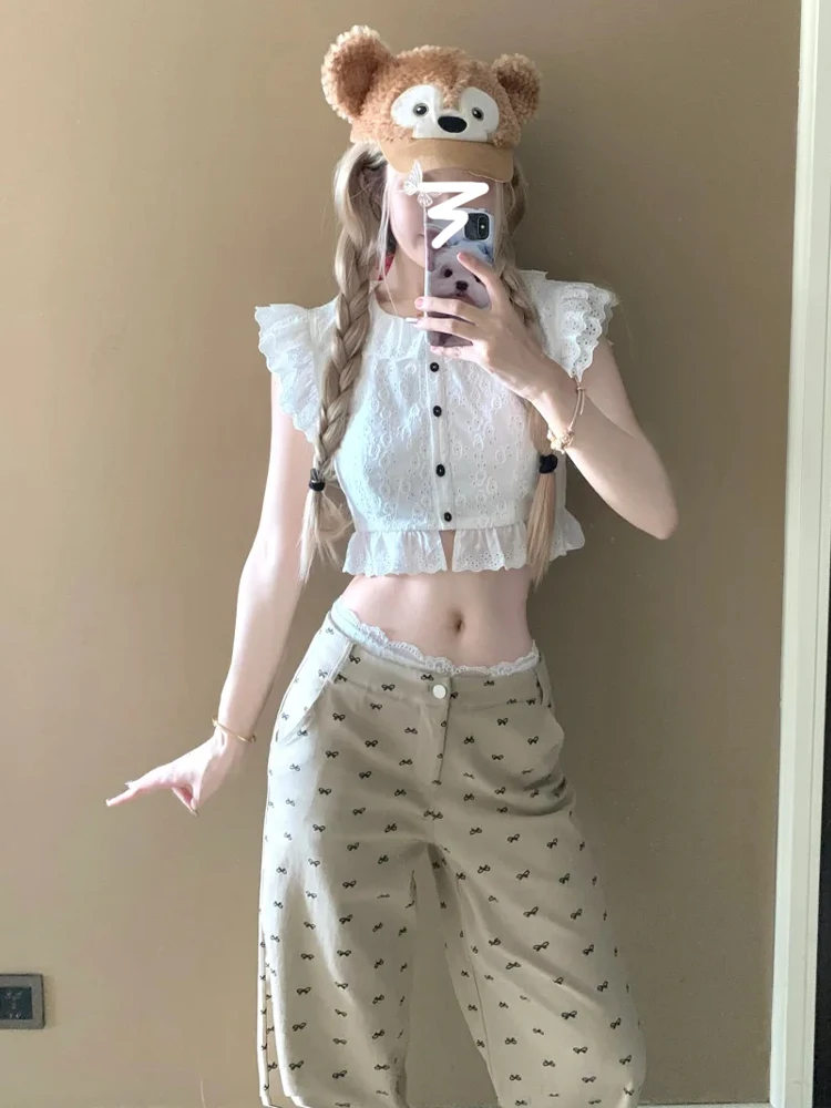 

Summer Fashion Set Korean Style Sweet And Spicy Short Sleeve Top Casual Wide Leg Long Pants Two Piece Set for Women