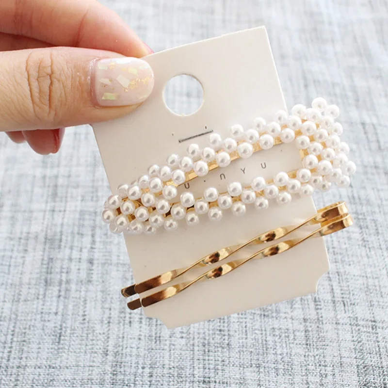 3Pcs/set Pearl Metal Gold Color Hair Clip Bobby Pin Barrette Hairband Hairpin Headdress Women Girls Lady Hair Styling Tool