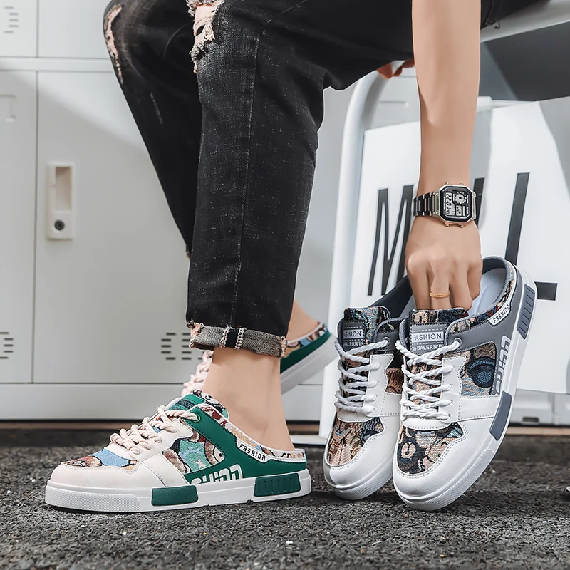 شباشب شبه صيفية مثيرة للرجال مزيل عرق شبكي مجوف موضة شعبية أحذية غير رسمية للخروج موضة مبركن برباط مقاس 47 #6