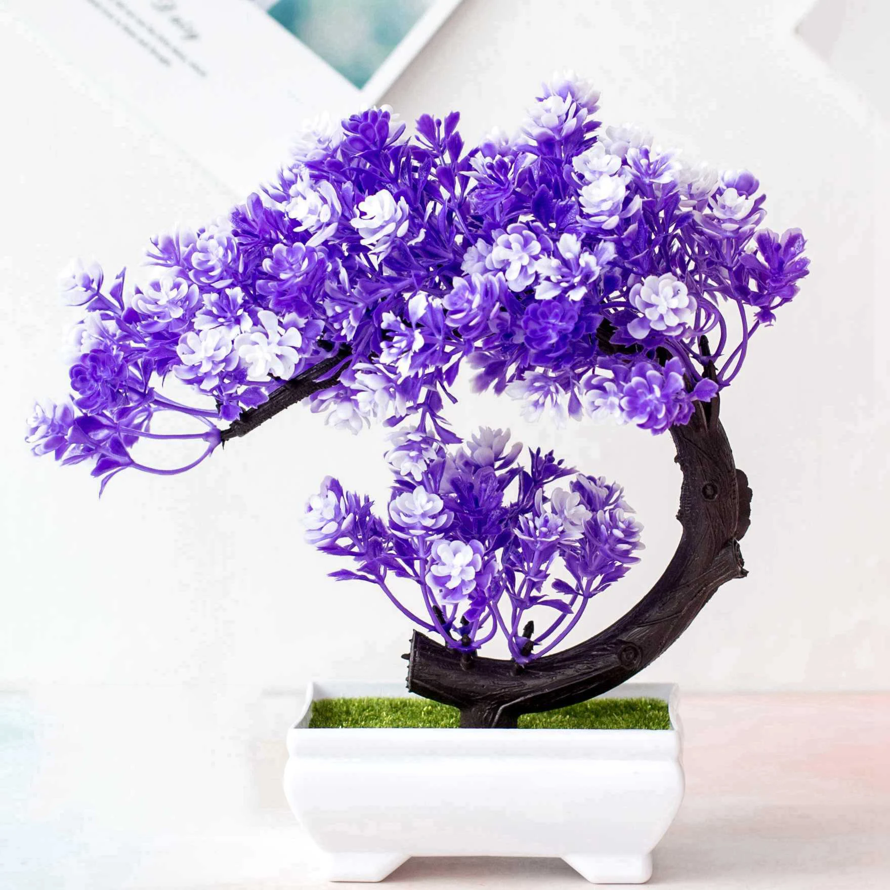 Halbmondförmiger Künstlicher Bonsai-Baum, Simulierte Tausendblütenpflanze, Deko-Ornament für Zuhause, Büro und Schreibtisch, Kreatives Design G – Detail 4