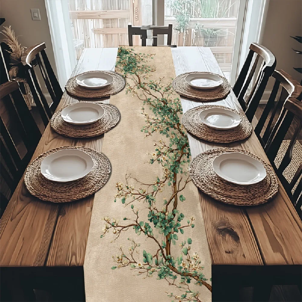 1 Piece Floral Vine and Flower Pattern Table Runner, Suitable for Farmhouse, Indoor, Kitchen, Celebrations, Table Decoration, Restaurant and Banquet Decoration Supplies