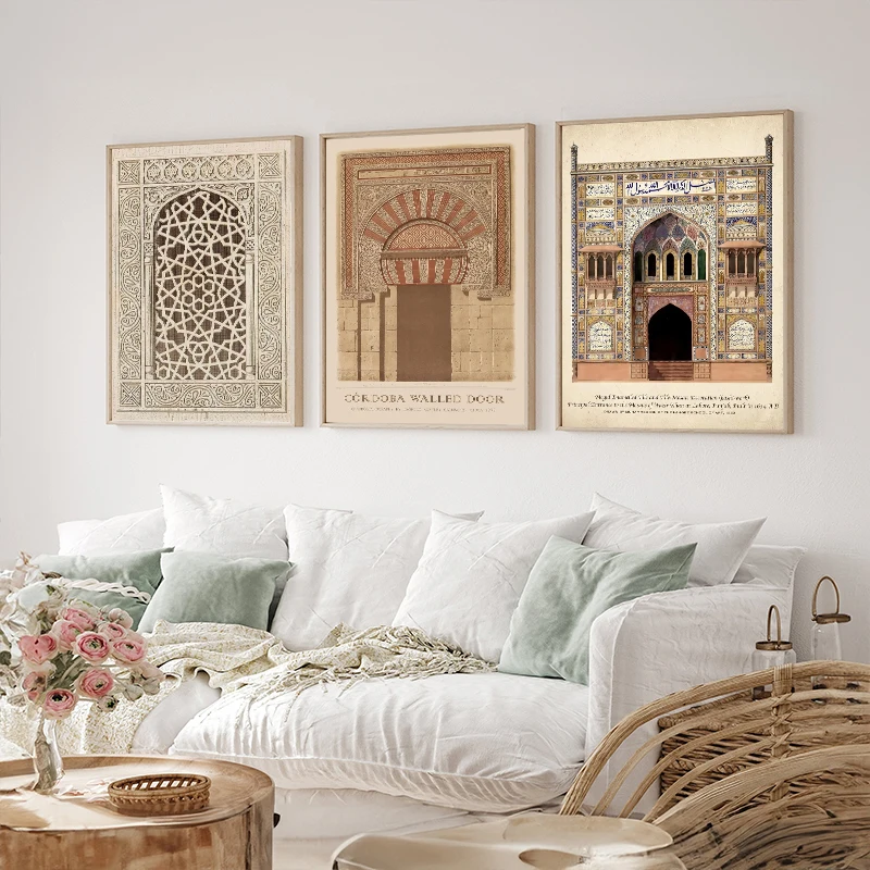 Vintage Arabic Mosque Allah Calligraphy Islamic Religious Poster Canvas Paintings Wall Art Pictures For Living Room Home Decor