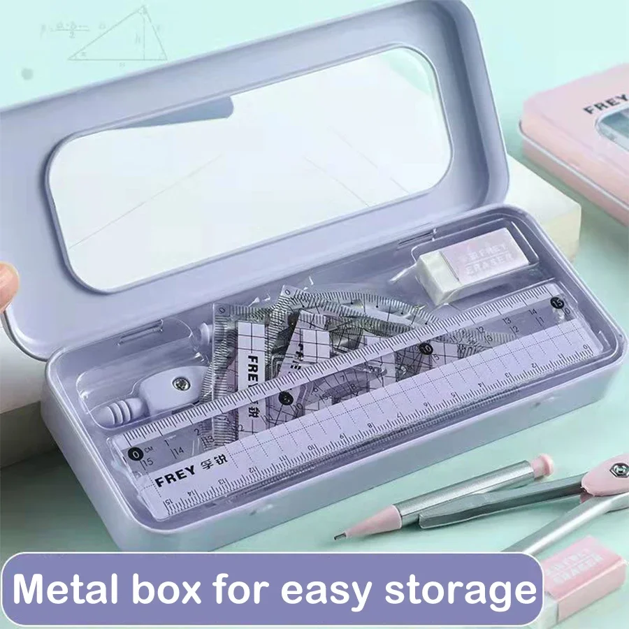 7Pcs Back to School Math Geometry Set, Multi-Function Drawing Tools with Compass, Rulers for Students School Supplies Stationery