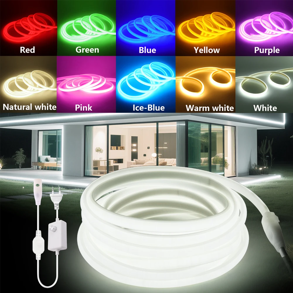 عكس الضوء 220 فولت COB مصباح ليد مع باهتة الاتحاد الأوروبي التوصيل النيون قطاع 288 المصابيح/م IP67 مقاوم للماء حديقة غرفة المنزل بار الإضاءة مصباح مرن