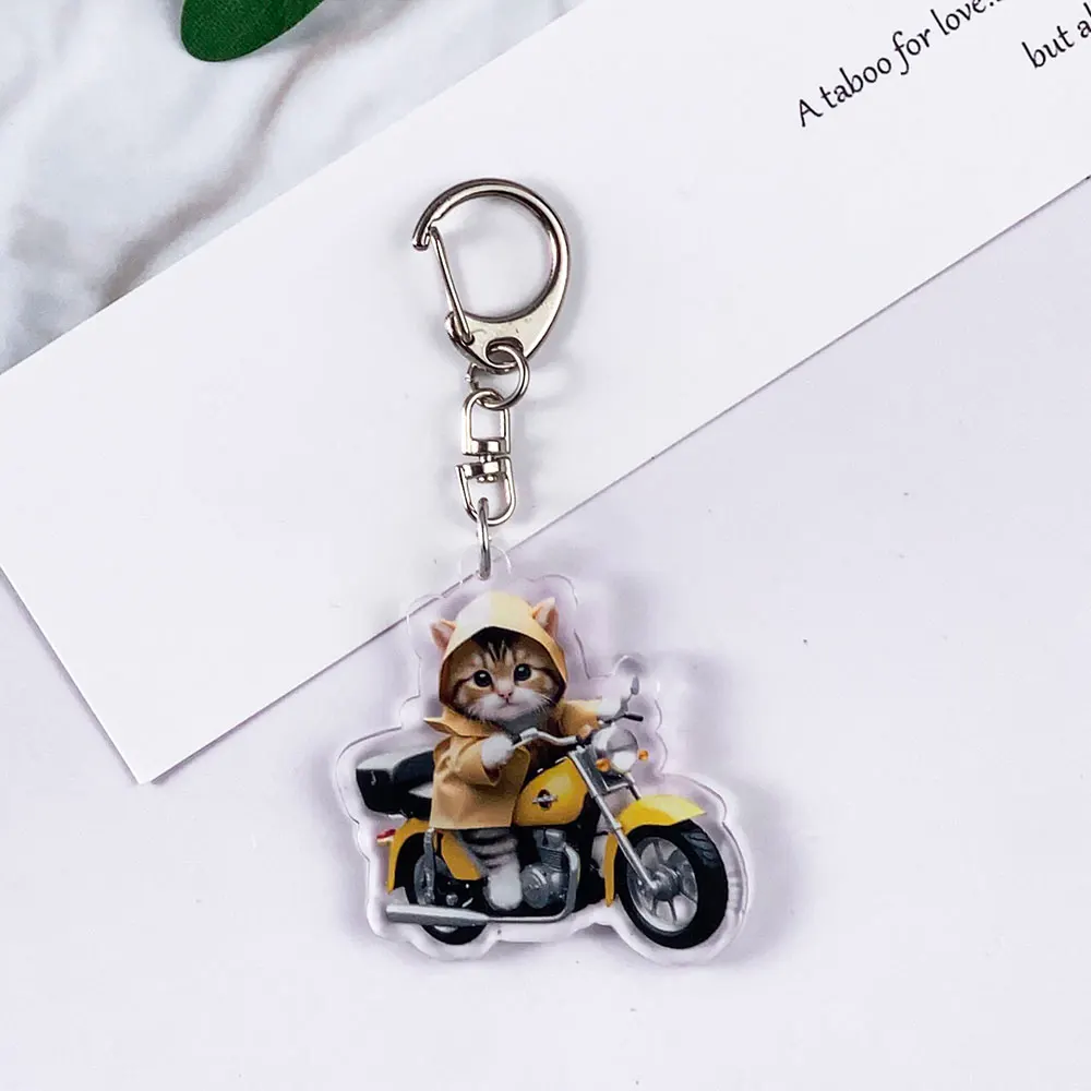 7Pcs Animal Lover Cat Acrylic Car Keychain Accessories Cute Bag Charm Funny Backpack Pendant Kawaii Key Ring Gifts For Friends