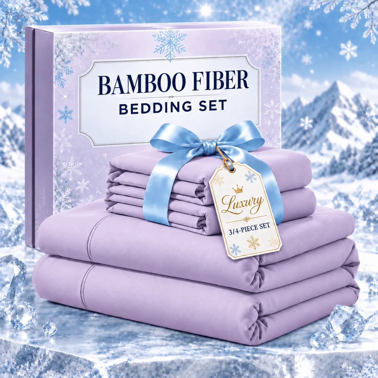 3/4 Pcs Luxury Bamboo Fiber Bed Sheet Set, Queen Size, Hotel Grade Ultra Soft Bedding, Extra Deep Pocket Fitted Sheet, Wrinkle Resistant & Anti Fade, Reinforced Seams, All Season Use, Christmas Bedroom Home Decor