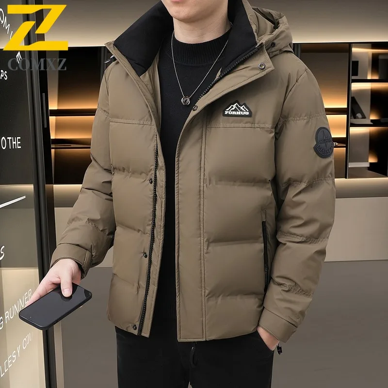 COMXZ 2025 Winter Warm Thick White Duck Down Coat Detachable Hood Windproof Waterproof Lightweight Shiny Outdoor Sport Coat​