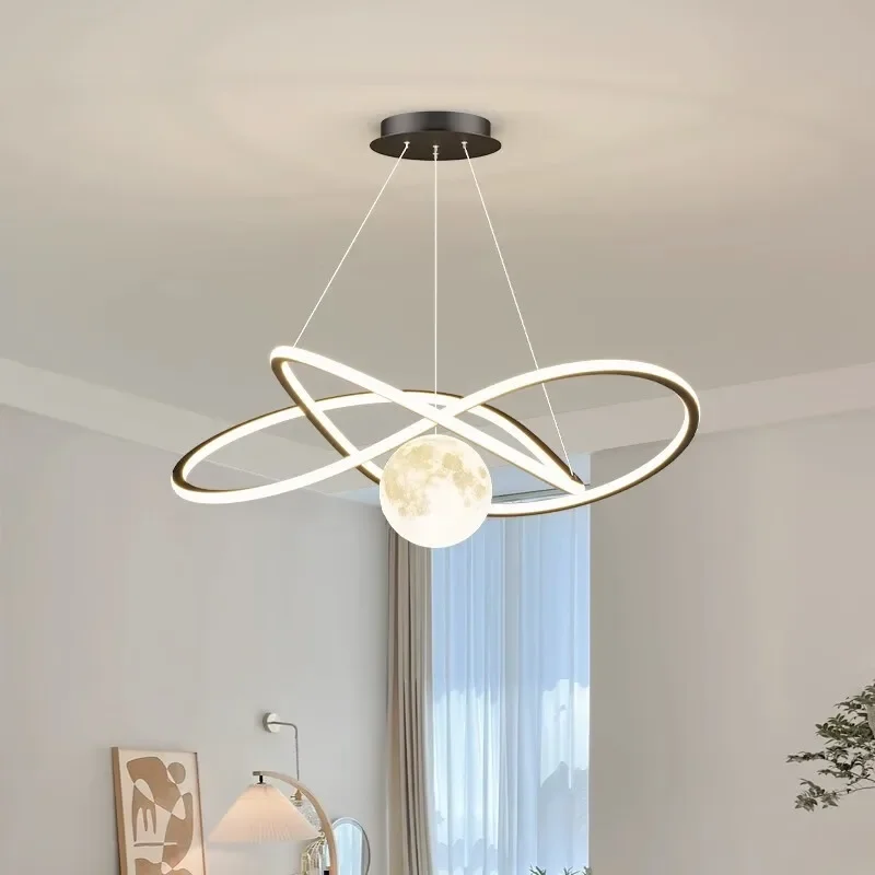 

Bedroom Chandelier Simple Creative Geometric Circular Moon Children Lamp Nordic Intelligent Restaurant Bar Chandelier