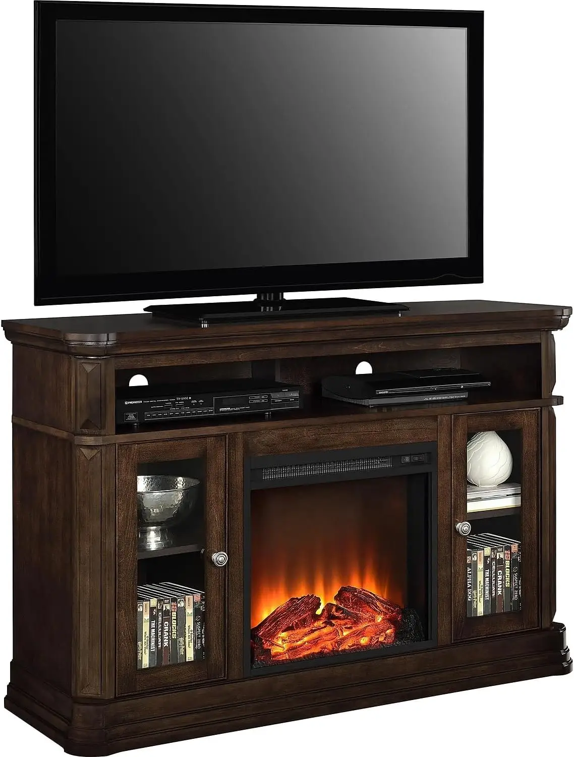 Brooklyn Fireplace TV Stand for TVs up to 50 Inch Replaceable Electric Fireplace Insert Heater Realistic Log and Flame Effect