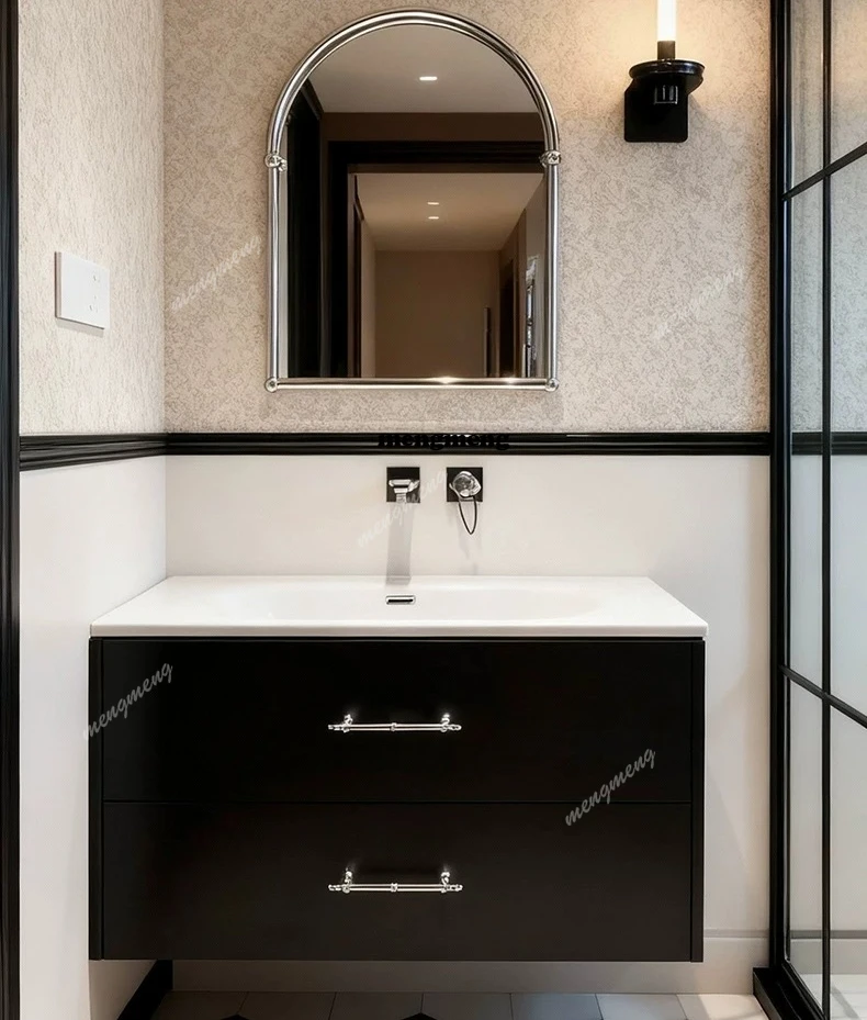 Bathroom cabinet French rubber wood paint toilet double drawer sink washbasin cabinet combination