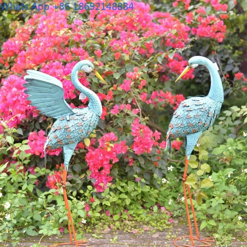 Iron Art Flamingo Two-Piece Garden Ornament Set Decorative Courtyard Animal Iron Art Decoration Wedding Props