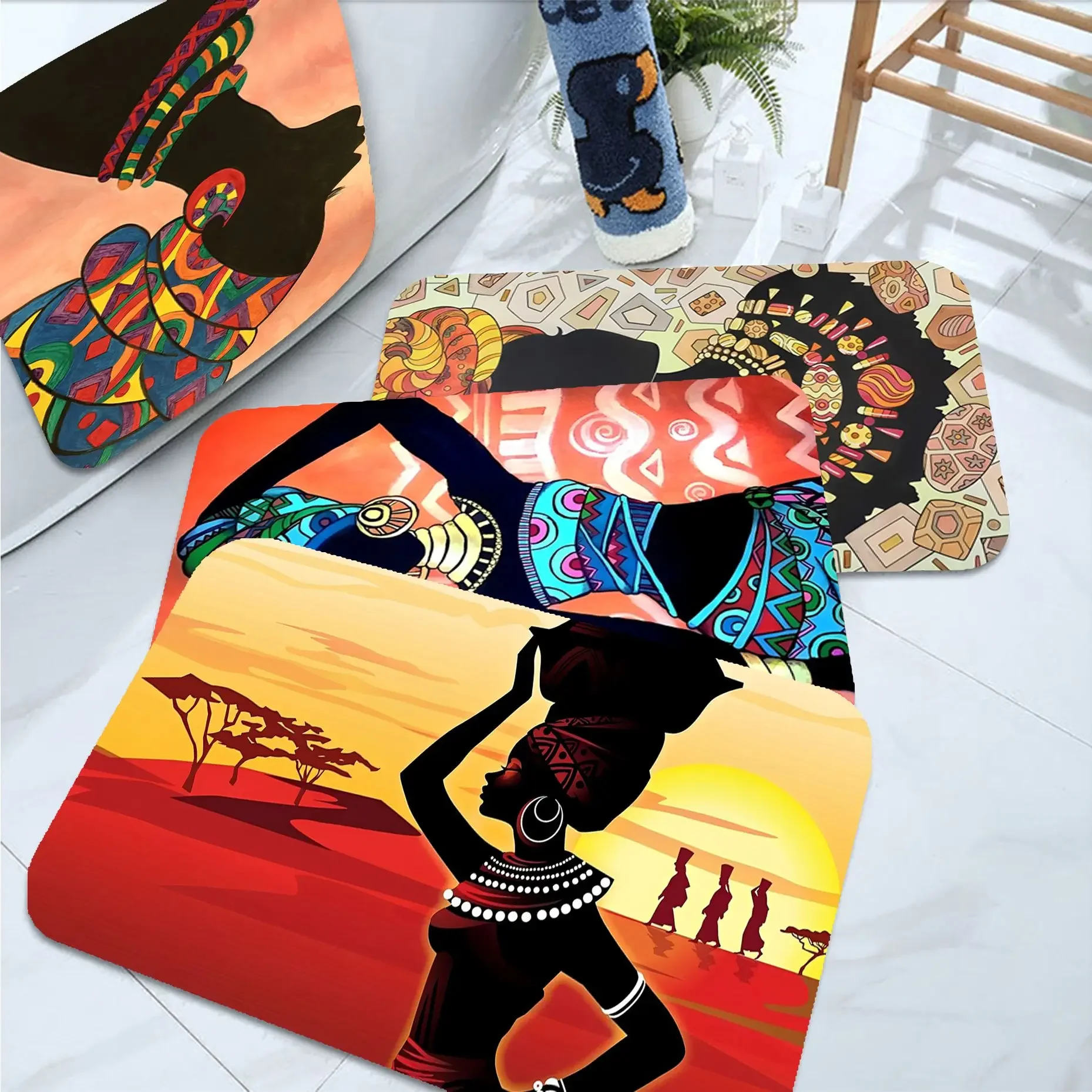 African Woman With Crown Door Mat Rectangle Anti-slip Home Soft Badmat Front Door Indoor Outdoor Mat Alfombra