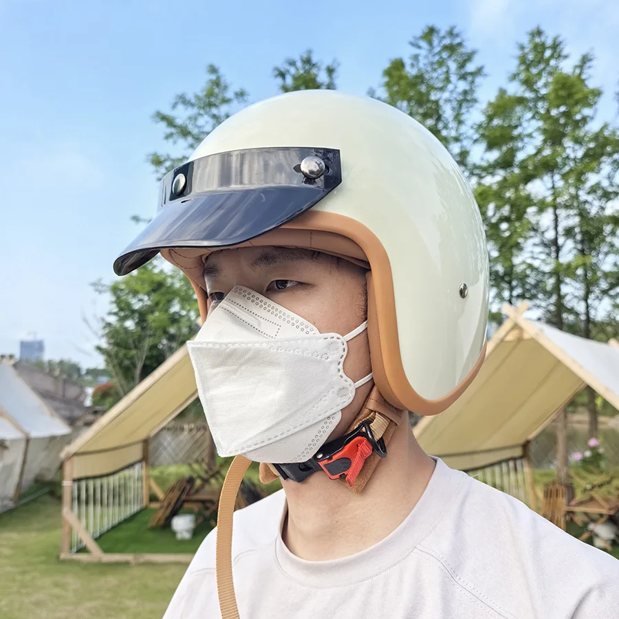 

New Launch Cream White Vintage 3/4 Motorcycle Helmet DOT Certified Retro Helmet 508