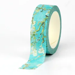 NEW 1PC. 10M Decorative White Flowers and Branches on Blue Washi Tape for Planner Masking Tape Cute Papeleria