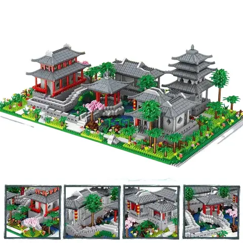 Ancient Suzhou Garden Micro-particle Building Blocks High Difficulty Puzzle Building Blocks Toys Series for Boys and Girls
