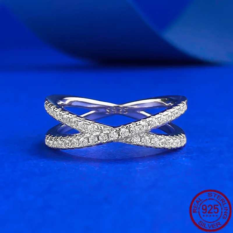 

New S925 Silver Ring Women's Micro Inlaid Half Diamond Simple Fashion Personality European and American Wedding Jewelry
