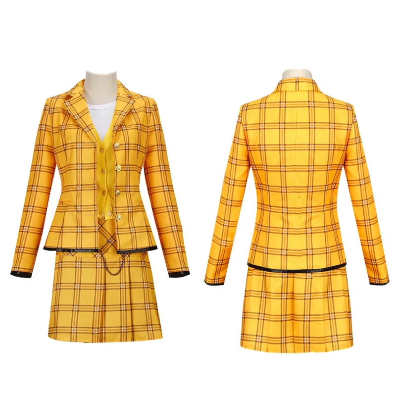 Cher Horowitz Cosplay Adult Yellow Plaid Suit Dress Uniform Film Same