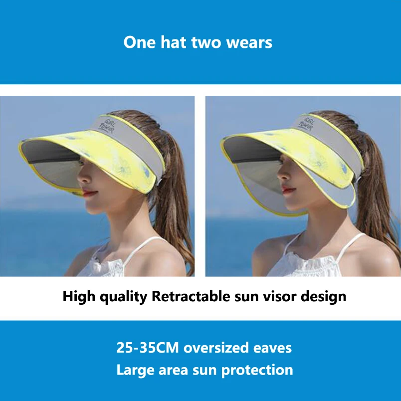 Summer Women Bucket Hats Outdoor UV Protection Visors Pull-out Enlarged Brim Empty Top Hat Korean Flower Big Brim Sun Hat Beach