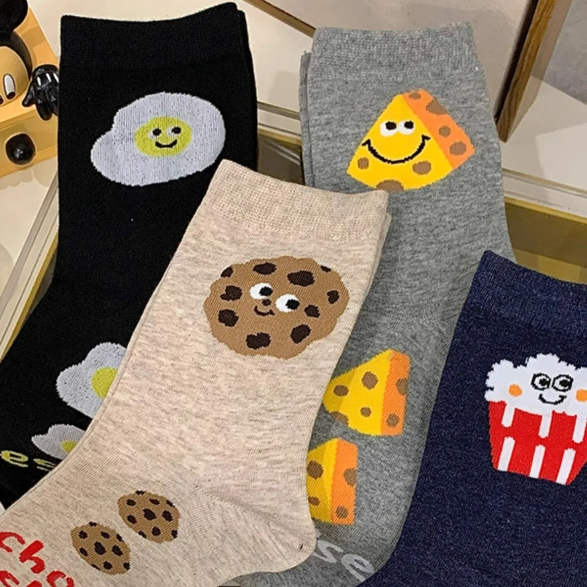 Women's Socks Spring Summer Autumn Cute Cartoon Cookie Cotton Socks Mid-tube Socks Cartoon Girl Students Pile Sock Fashion Trend