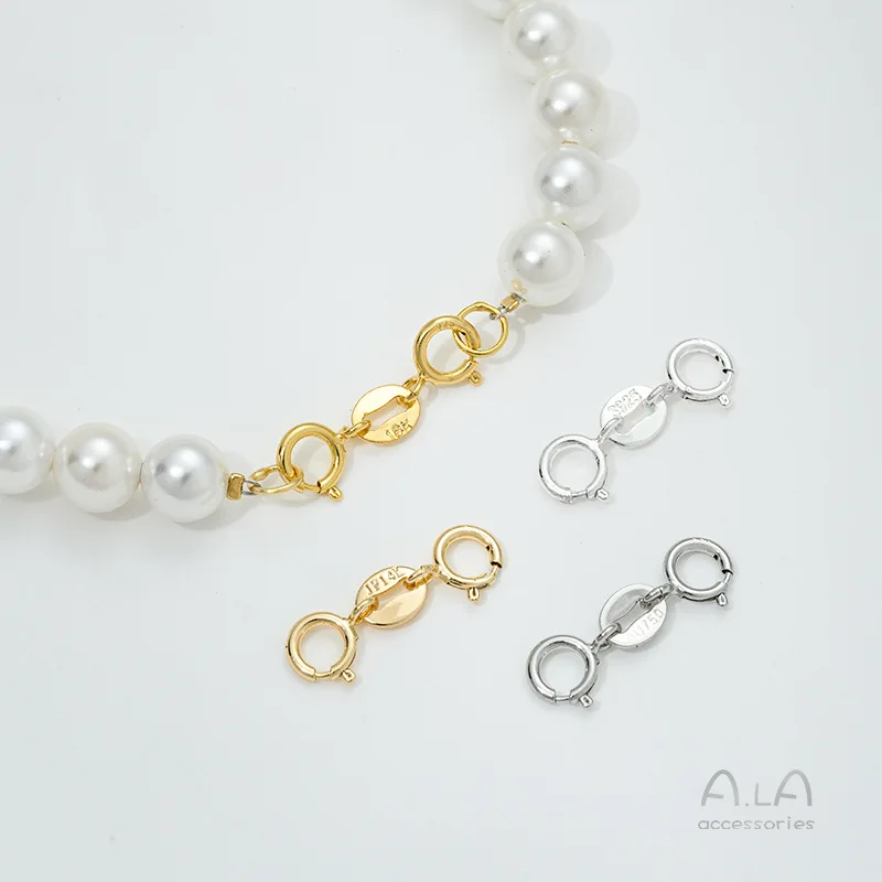 Silver Buckle Double Head Spring Buckle Bracelet Necklace Pearl Buckle Handmade DIY Accessories Jewelry Closing Wholesale