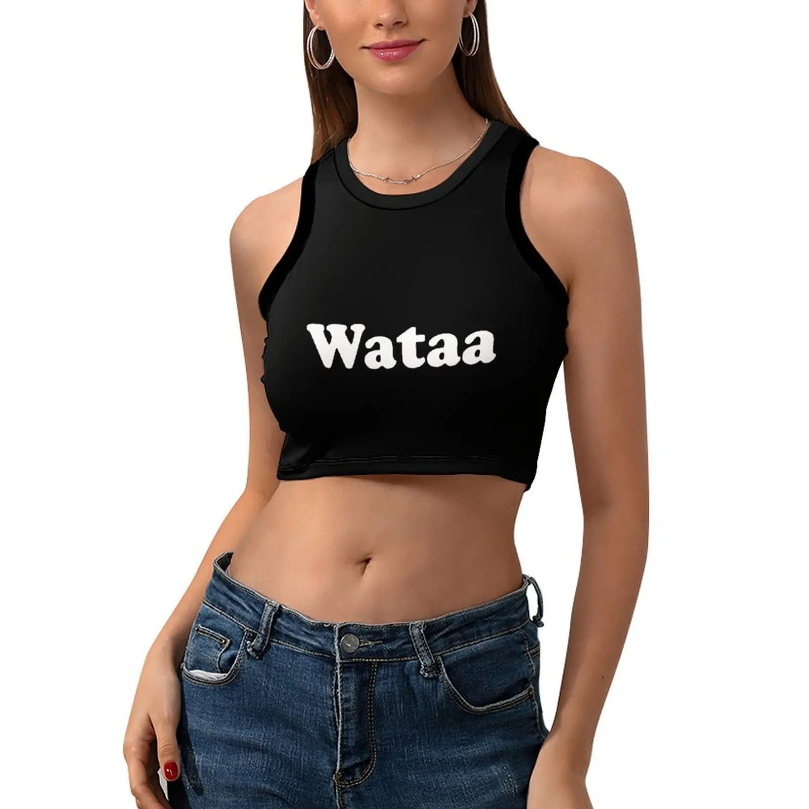 Women's Wataa Letter Graphic Contrast Trim Crop Top – Y2K Fashion Sleeveless Ringer Tank