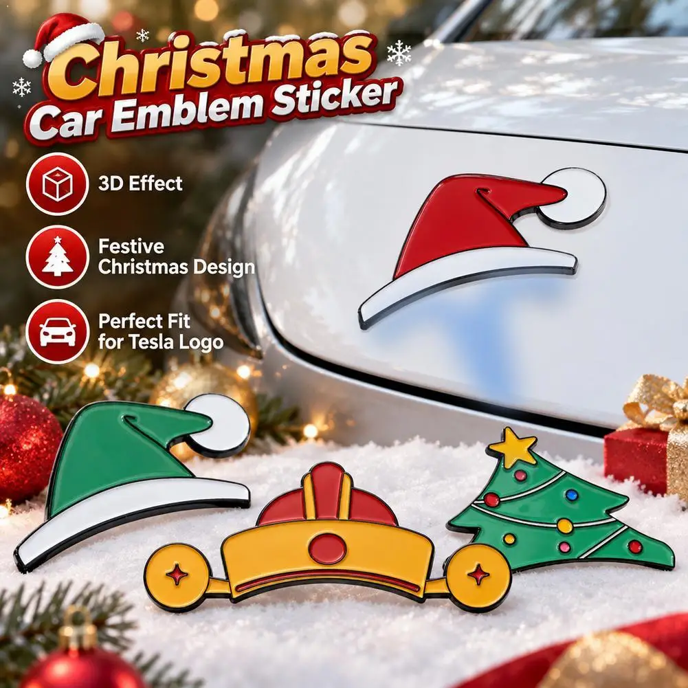 For Tesla Model Y Juniper 2025 2026 Model 3 Highland Carbon Fiber Car Body Christmas Santa Hat Sticker Decor Tuning Accessories