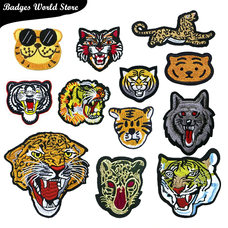 

Cute Animal Wolf Cheetah Tiger Glasses Cat Icon Embroidery Applique Patches For Clothing DIY Iron on Badges on the Backpack