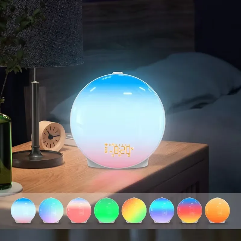 Sunrise Alarm Clock with Sunset Simulation Dual Alarm FM Radio 7 Natural Sounds RGB Night Light Sleep Aid for Bedroom Kids