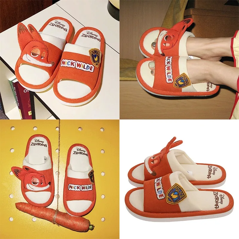 

Disney Zootopia Nick Men's and Women's Four Seasons Non Slip Cotton Slippers Anime Couple Home Comfortable Cotton Slippers Gifts