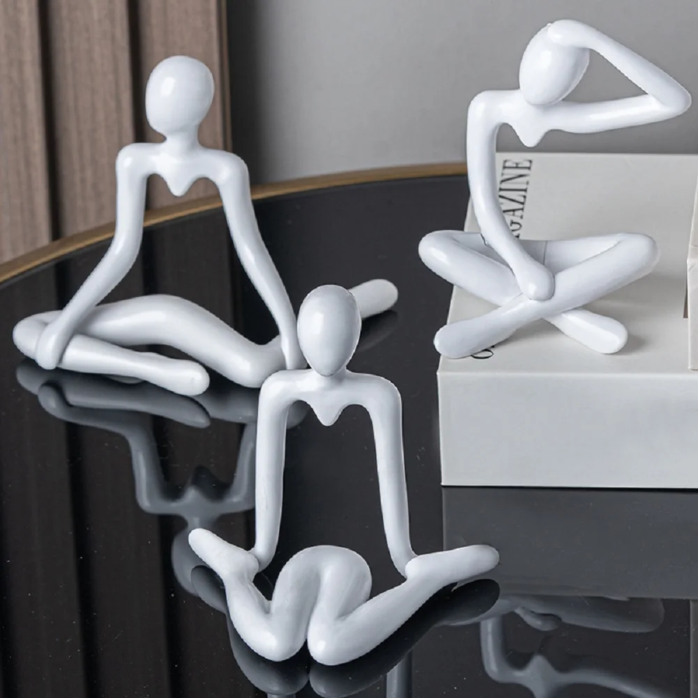 4PCS Different Posture Thinker Statue Ornament Abstract Character Thinker Plastic Crafts Cute Living Room Decoration Ornament