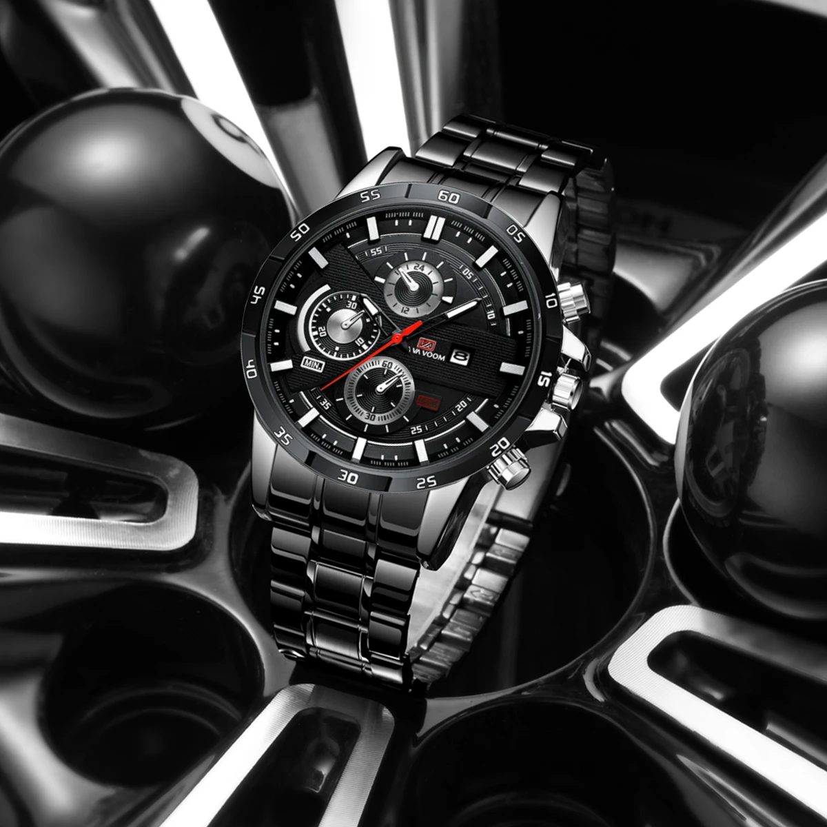 VA VA VOOM Брендовые мужские часы из нержавеющей стали с 46 мм серебристо-черным большим циферблатом, оригинальные спортивные кварцевые мужские часы гоночной серии