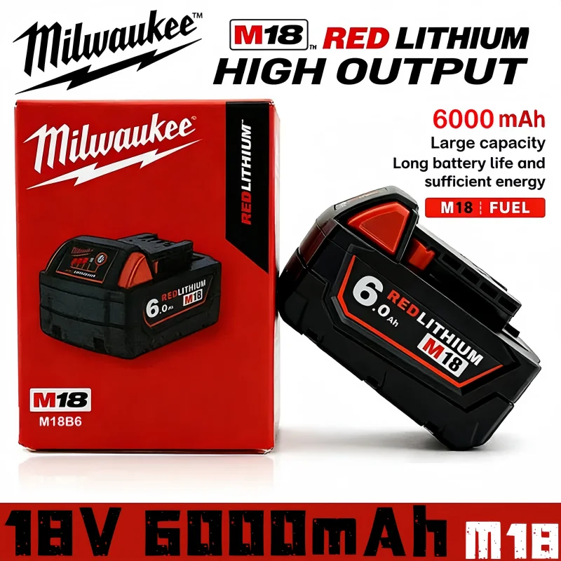 

Оригинальный аккумулятор Milwaukee M18 6000 мАч (M18B6, M18B5) для электроинструментов Milwaukee, перезаряжаемый литиевый, 18В 6Ач