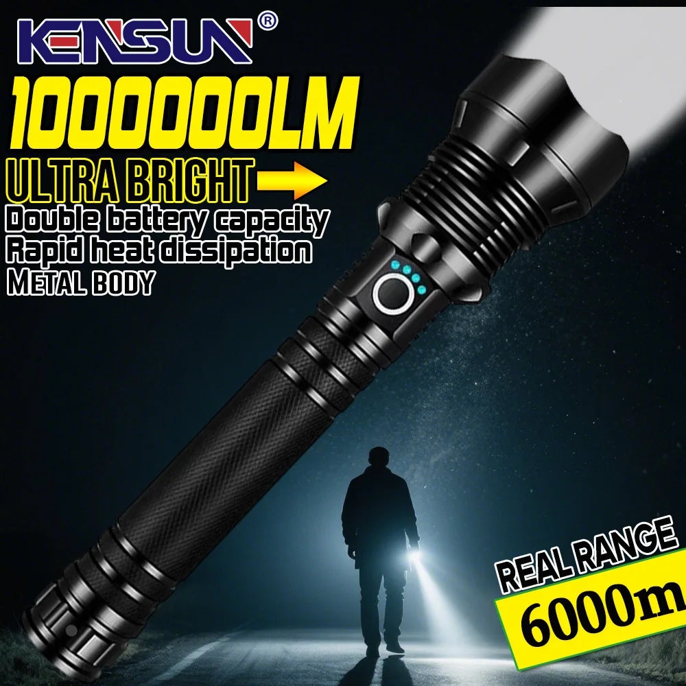 High Power 4-Core XHP50 LED Flashlight Type-C Rechargeable Torch Zoom Hand Lantern 18650 For Camping, Outdoor & Emergency Use ﻿
