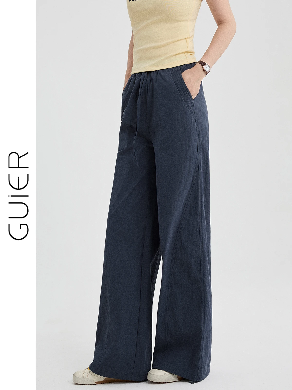 

Guier High Waist Wide Leg Casual Pants Women's Loose Slimming Straight Sports Trousers Summer 2026 New Style Belted
