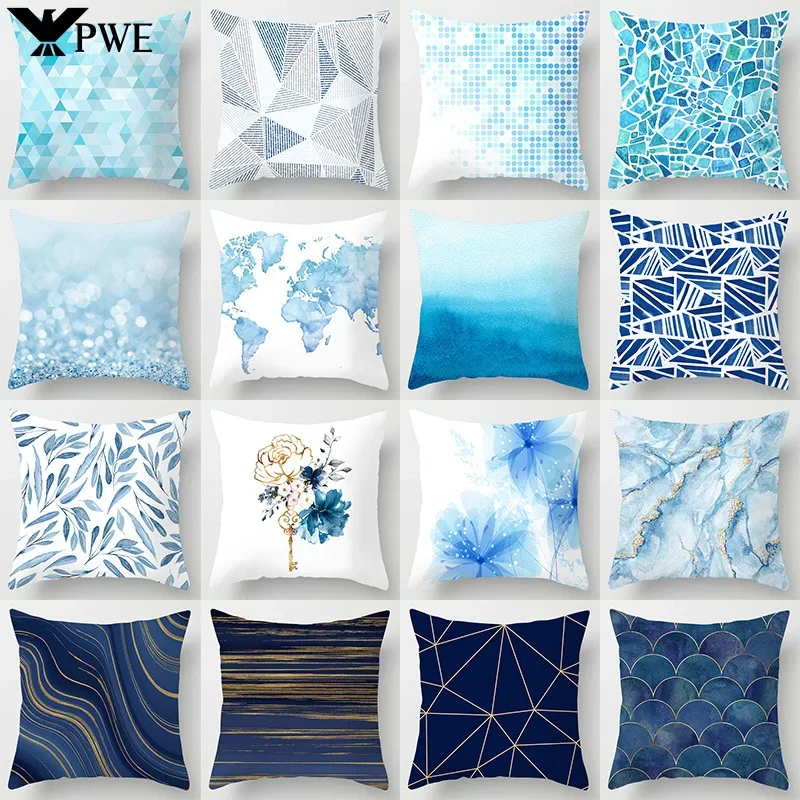 

Modern Minimalist Blue Geometric Print Marble Pillowcase Throw Pillow Home Decor Pillowcover Art Cushion Covers Sofa Pillowcase