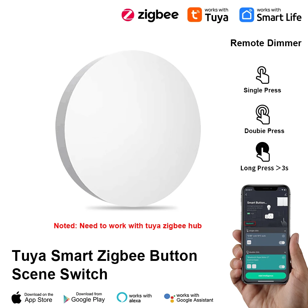 Tuya ZigBee Wireless Scene Switch Push Button Automation Scenario Controller Battery Powered Intelligent Linkage Tuya Devices