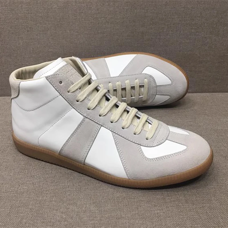 DONNAIN Minimalist White Sneakers High Top Women and Men Luxury Genuine Leather Handmade Unisex Flat Trainers Ankle Booties