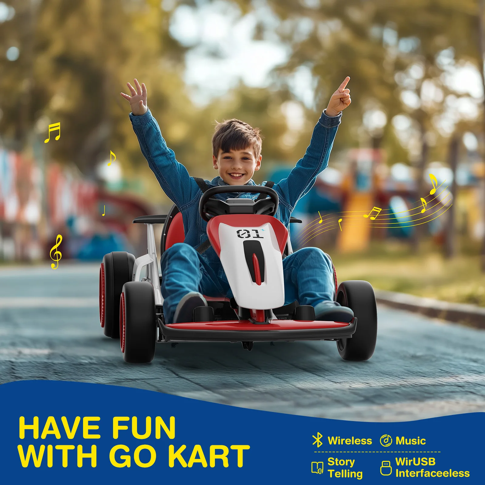 Elektryczny gokart driftowy LIGIANT 300W, 2-biegowy, akumulator 7Ah, soft start, bezprzewodowa muzyka, pas bezpieczeństwa 5-punktowy dla starszych dzieci