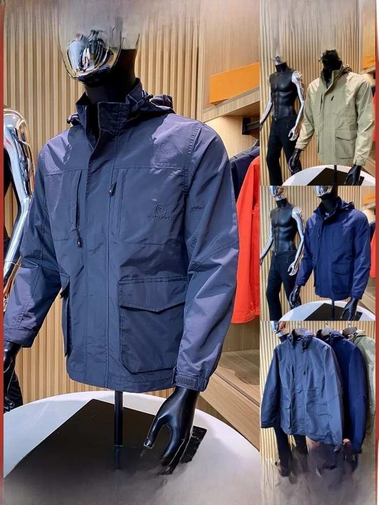 

Мужская модная куртка с капюшоном для улицы, водонепроницаемая, ветрозащитная, повседневная, легкая рабочая одежда, осенняя новинка, длинная одежда со стойкой...