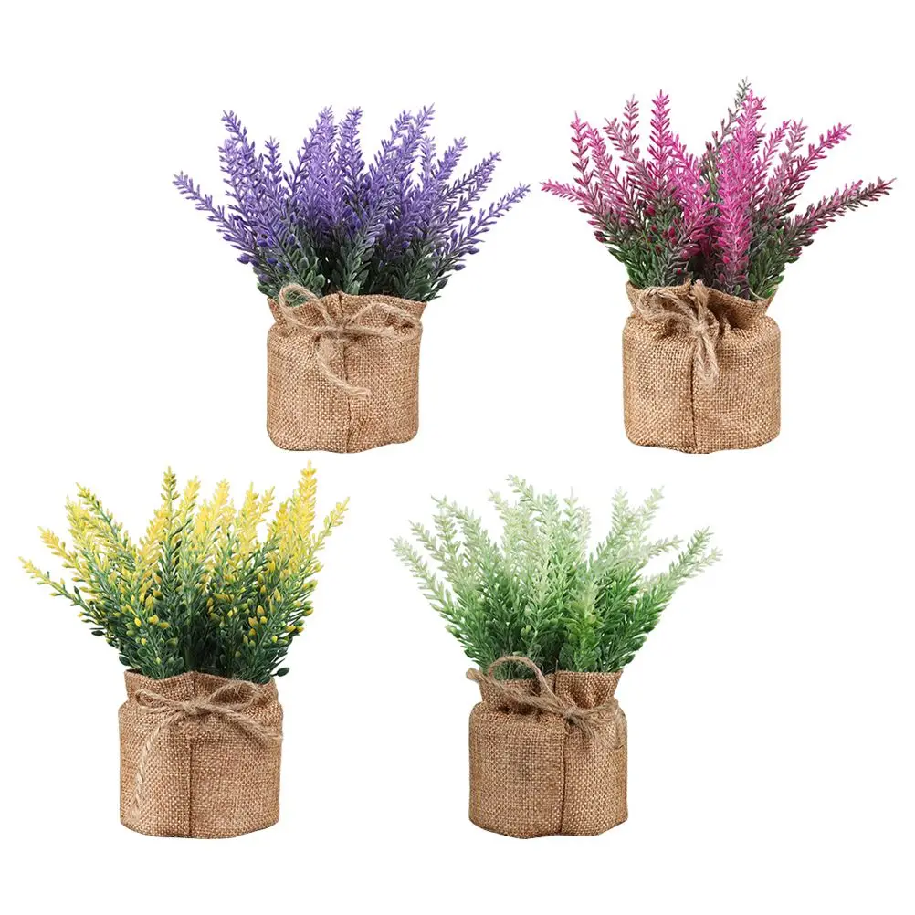 

4 Pcs Lavender Flower Pot Plant Home Decor Desktop Bonsai Indoor Mini Plastic Small Faux Flowers Artificial Office Miniature
