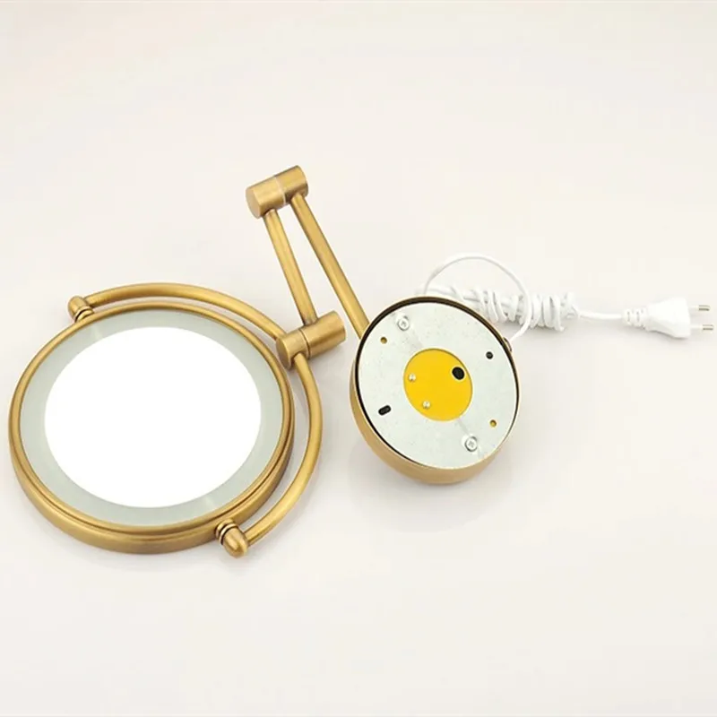 مرآة حمام قابلة للطي LED باللون الذهبي الوردي مثبتة على الحائط مضاءة للمنزل والفندق مرآة مكياج للحمام 5X مرايا حمام بمقبس مكبر #5