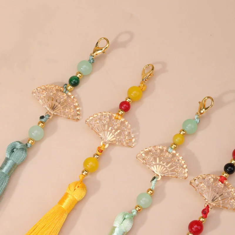 5pcs Vintage Hollow Fan Tassel Pendant DIY Clothing Hanfu Sewing Accessories Curtain Bag Decorative Keychain Hanging Ornaments