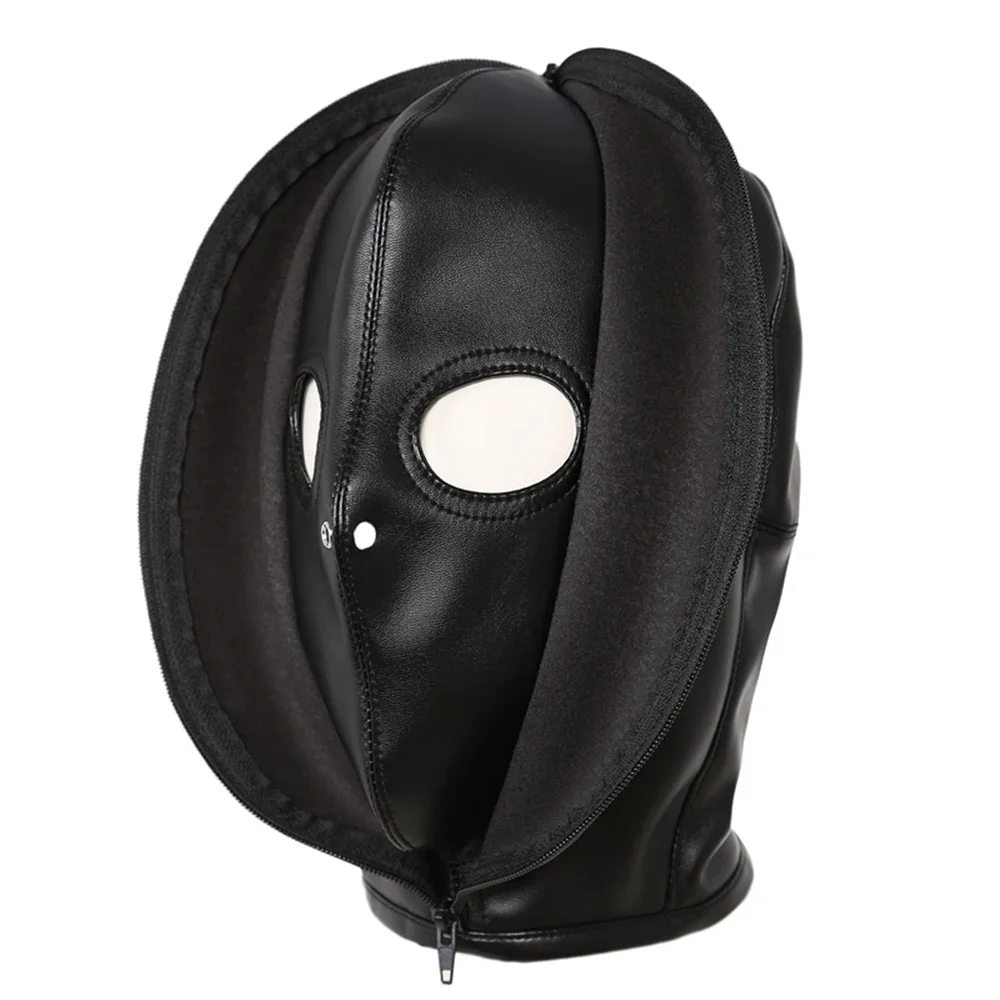 男性セクシーな多機能ヘッドギアハロウィンコスプレレザーパーティーマスクフルカバーフードマスクリムーバブル目隠しマスクアクセサリー