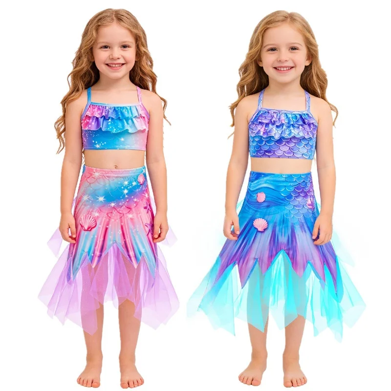

Mermaid Princ Swimwear Tee-Piece Set for Little Girls Ideal for Hot Springs Beaches Performances Children's Sle Polyes...