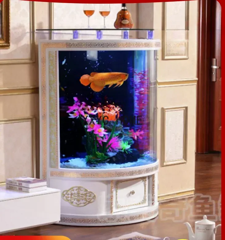 European-Style Semicircle Fish Tank Aquarium Home Living Room Floor Wall Change Water Goldfish Tropical Fish Brocade Lithium