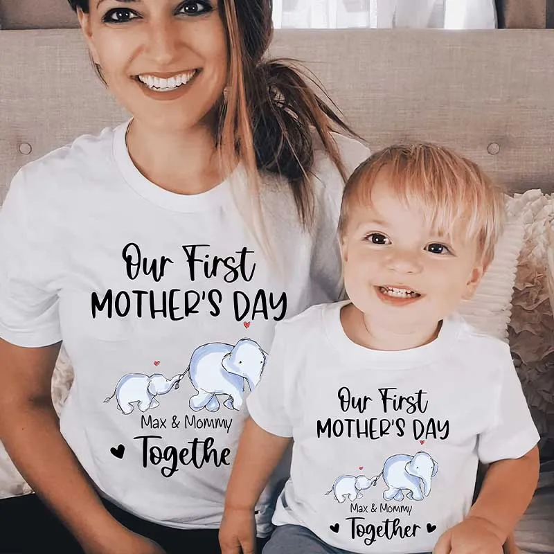 Personalized Our First Mothers Day Matching Shirts Mom Baby Matching Outfits Mothers Day 2024 Customize Elephant Shirt