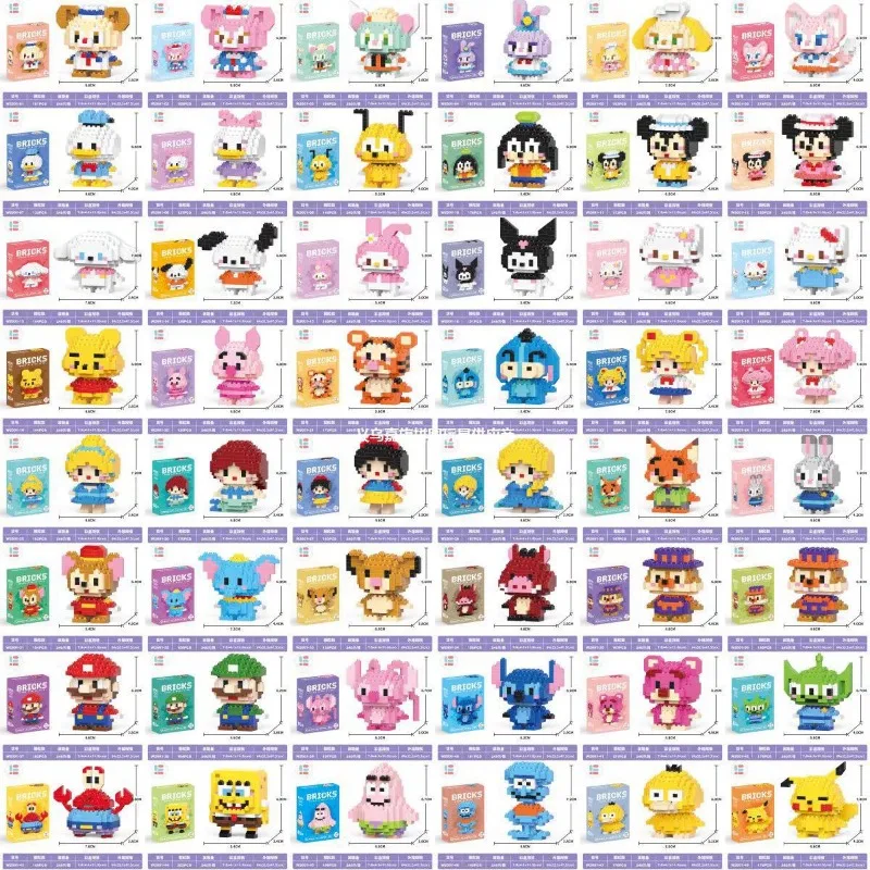 Disney Sanrio Building Block Toys Cartoon Characters Stitch, Mario Katie Cat Small Particle Construction Assembly Toys Wholesale